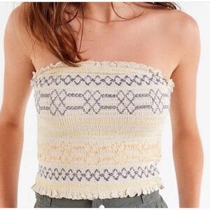 Urban Outfitters Moko Patterned Smocked Cream Tube Top Size Large